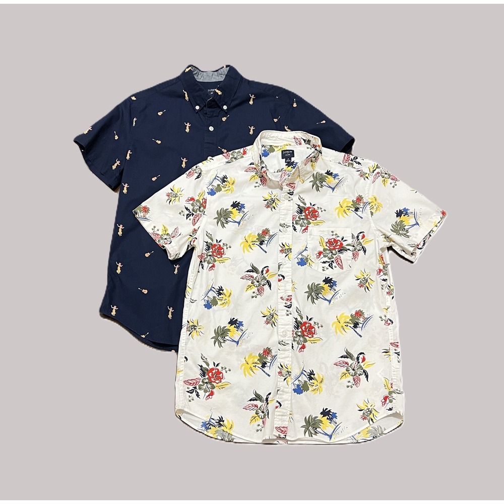 Lot of 2 J.Crew Men's Short Sleeve Button Down Shirts Size M Tropical Summer